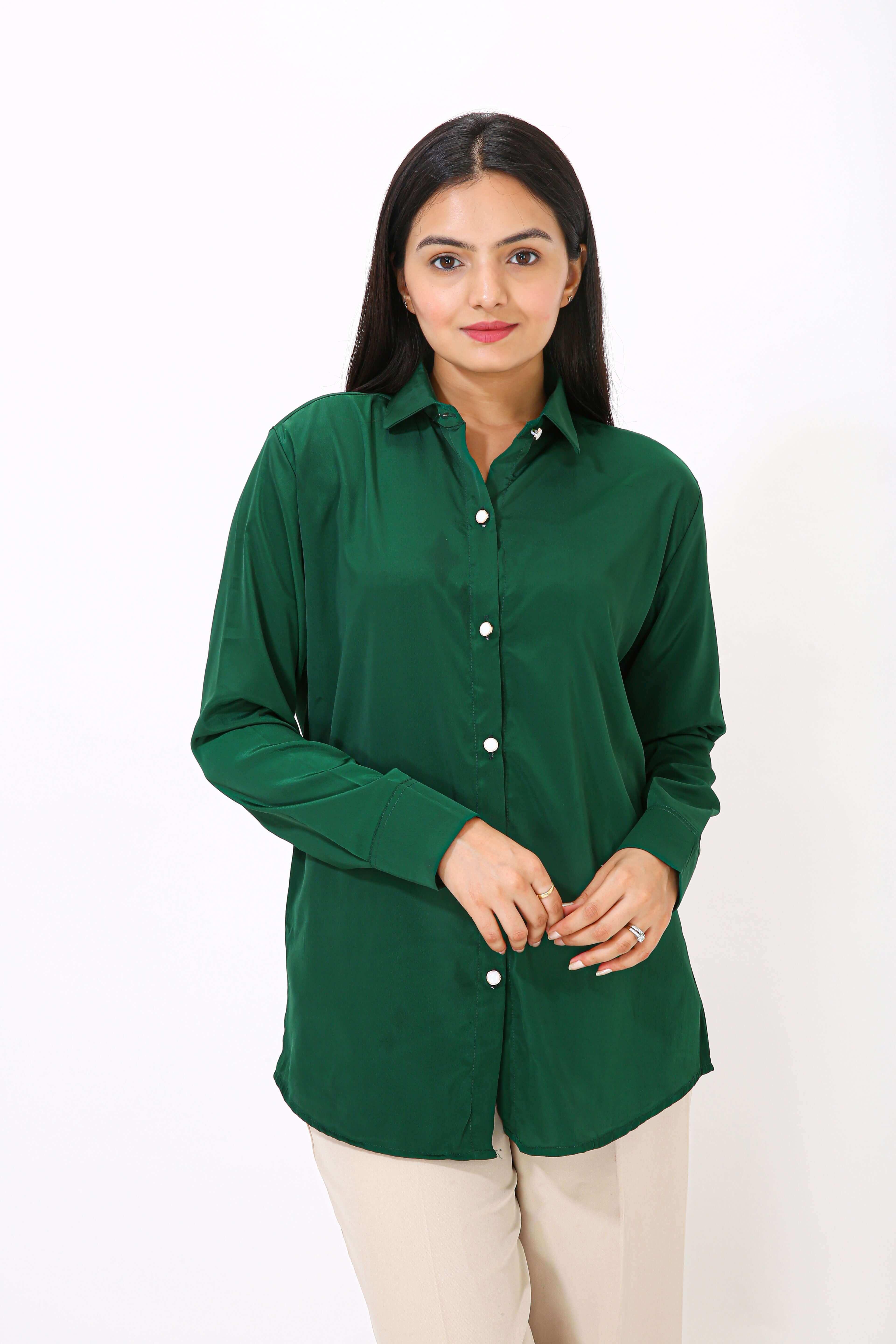 Classic Solid Shirt Bottle Green MatterBlue