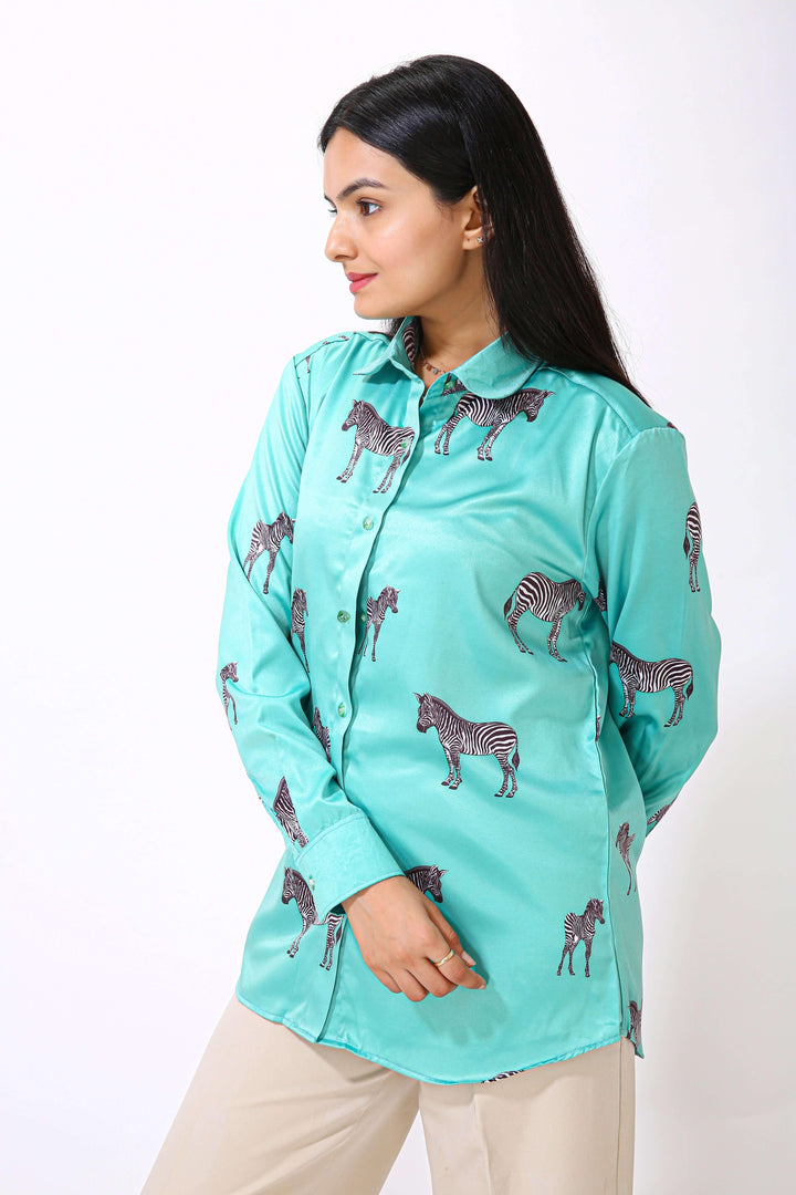 Aqua Green Zebra Printed Shirt