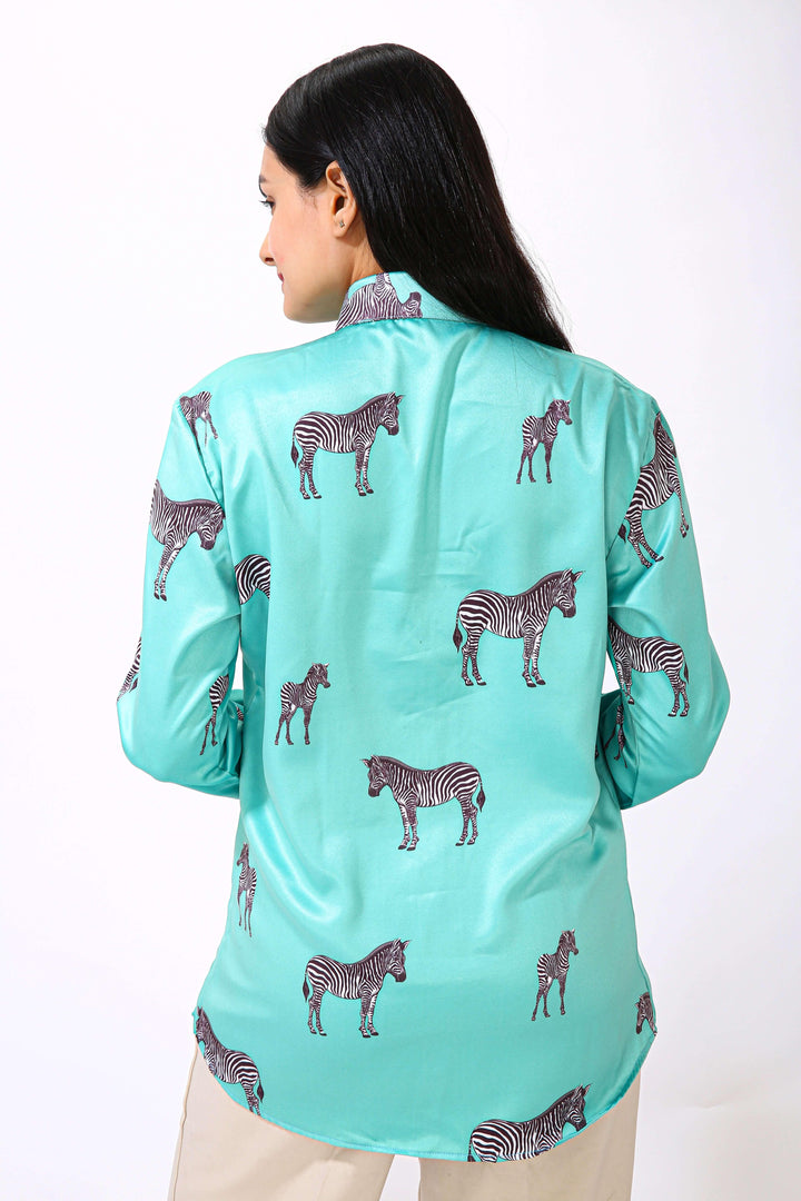 Aqua Green Zebra Printed Shirt