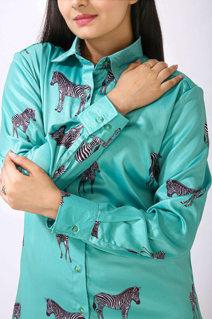 Aqua Green Zebra Printed Shirt