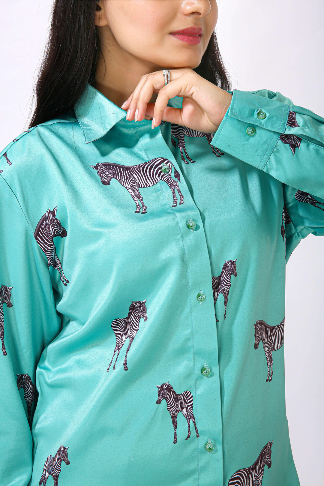 Aqua Green Zebra Printed Shirt