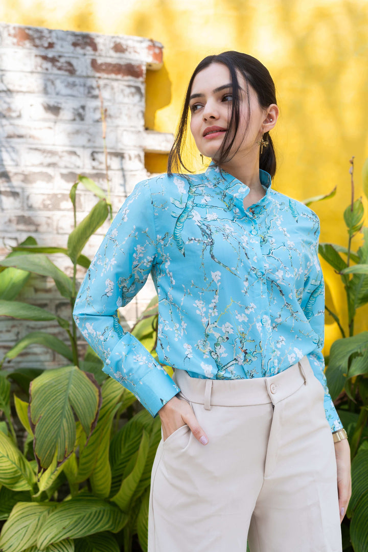 Almond Blossom Blue Floral Shirt