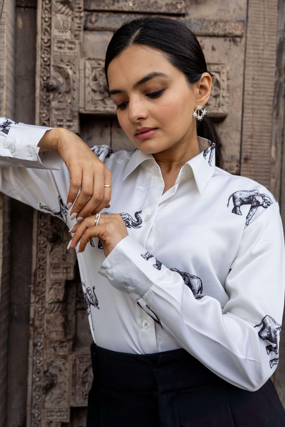 Ivory Elephant Printed Shirt