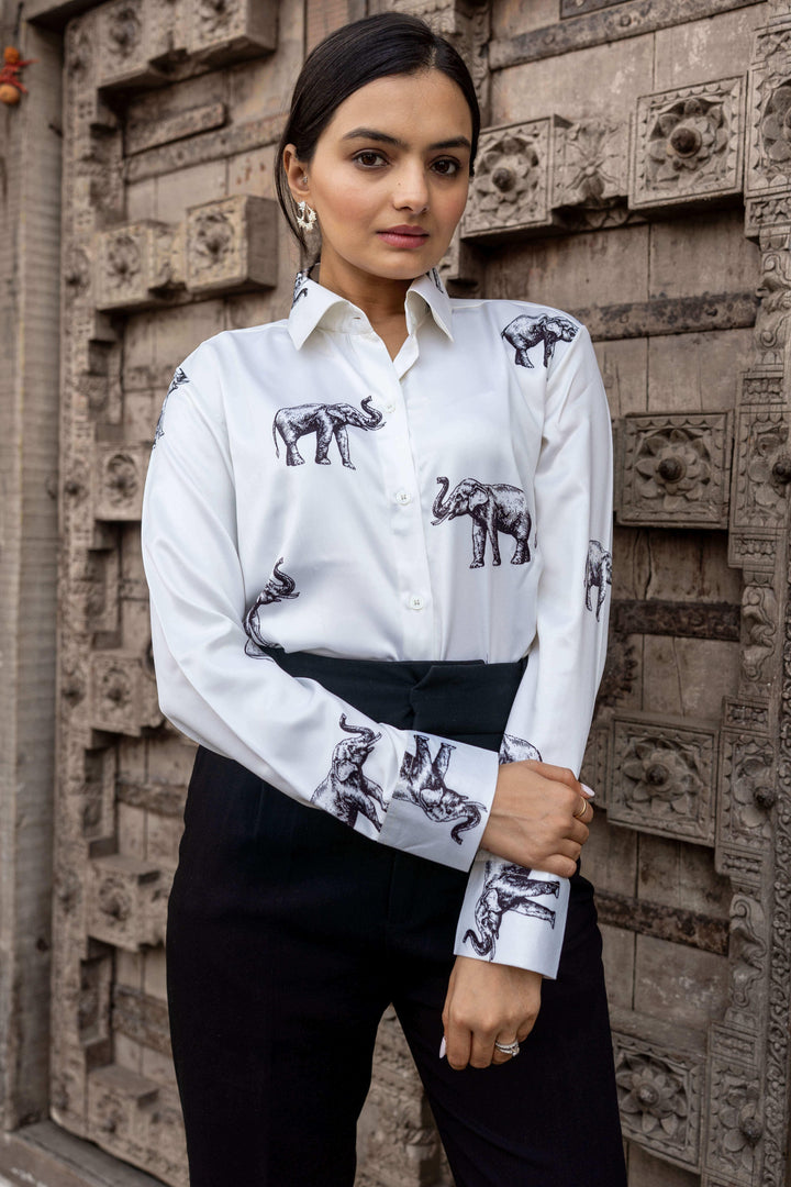 Ivory Elephant Printed Shirt