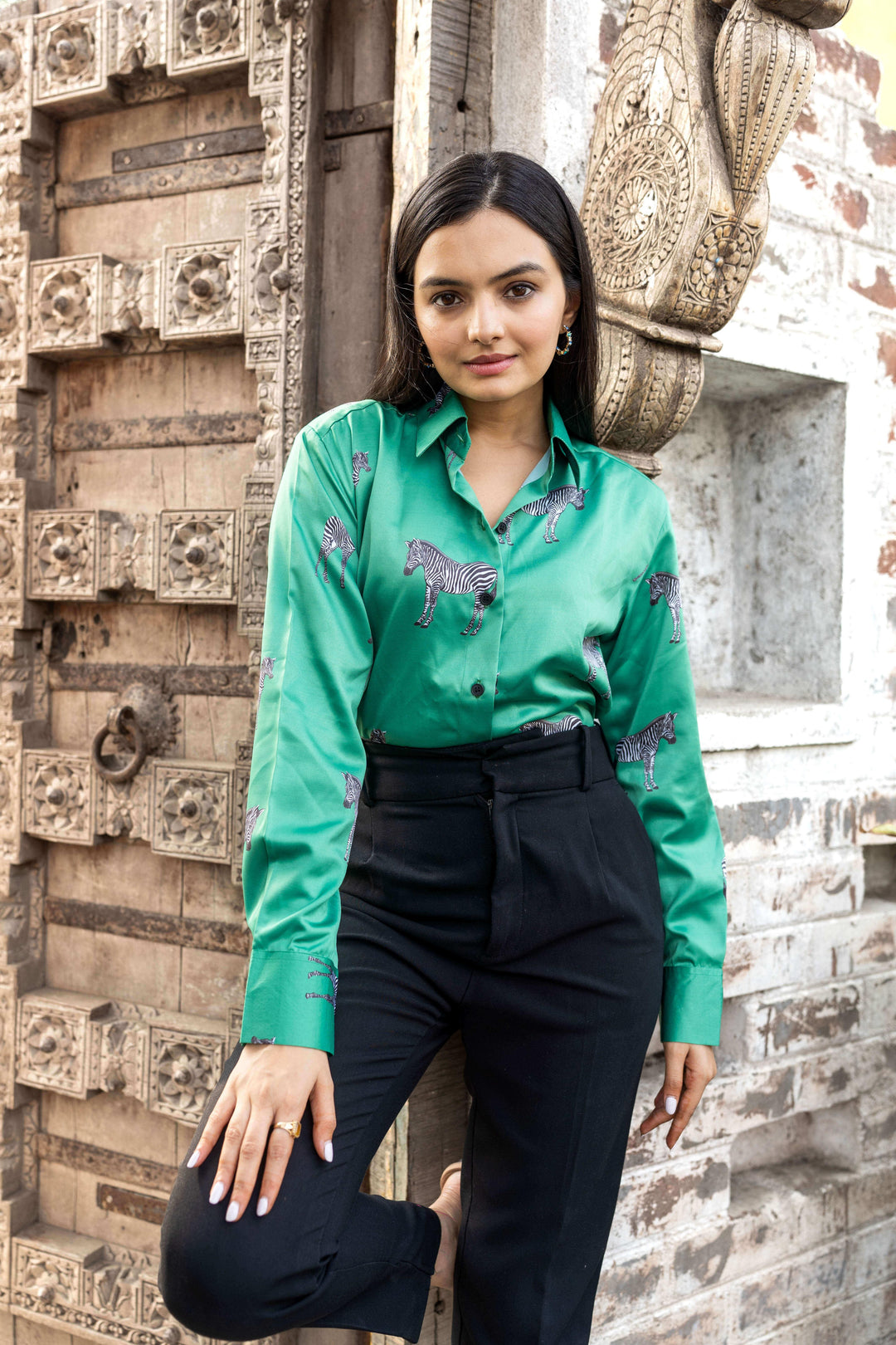 Green Zebra Printed Shirt