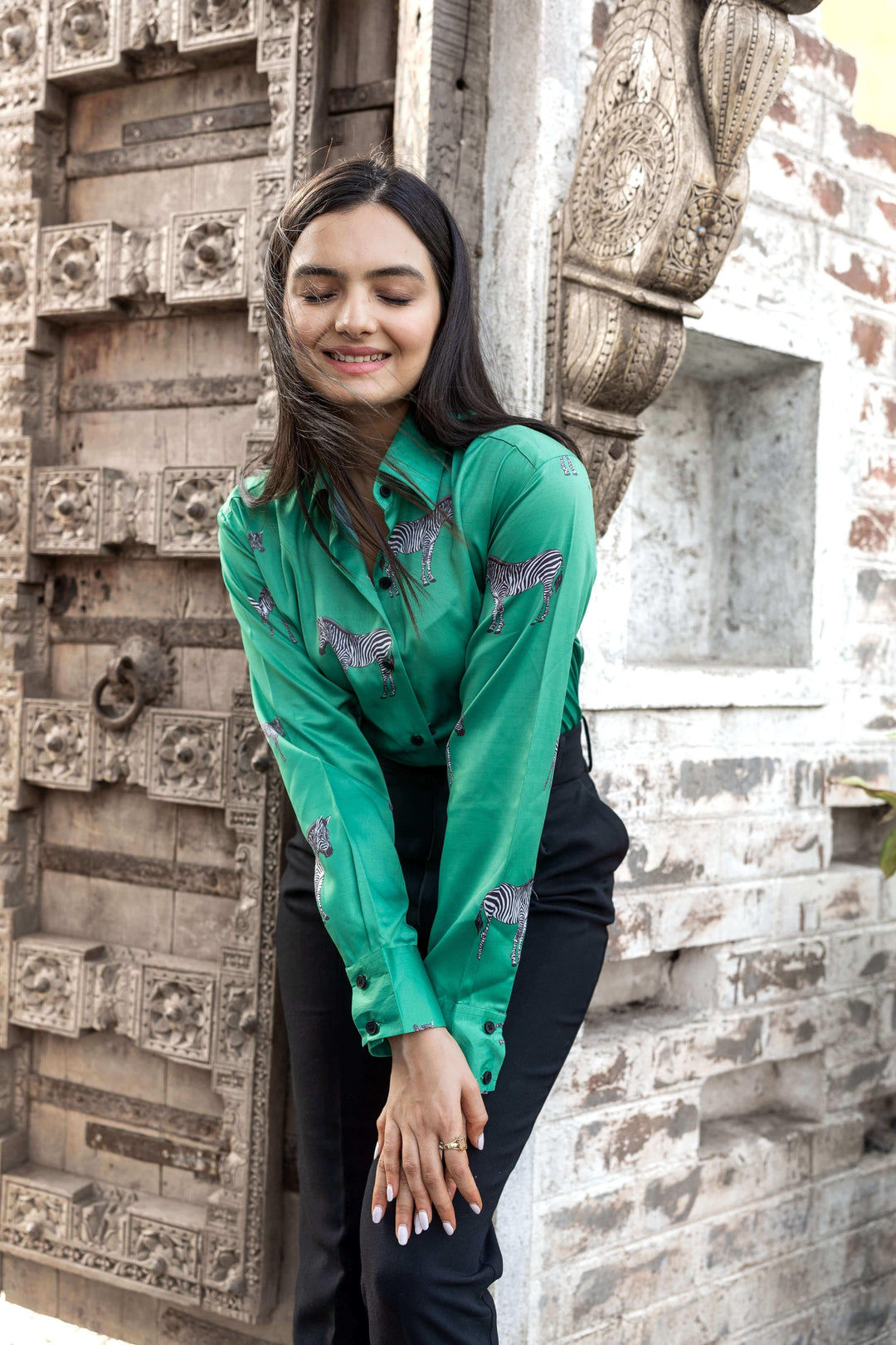 Green Zebra Printed Shirt