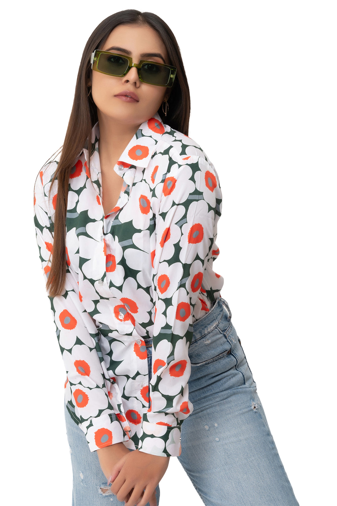 Poppy Green Floral Printed Shirt