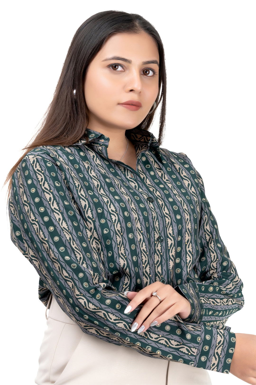 Emerald Stride Natural Printed Shirt