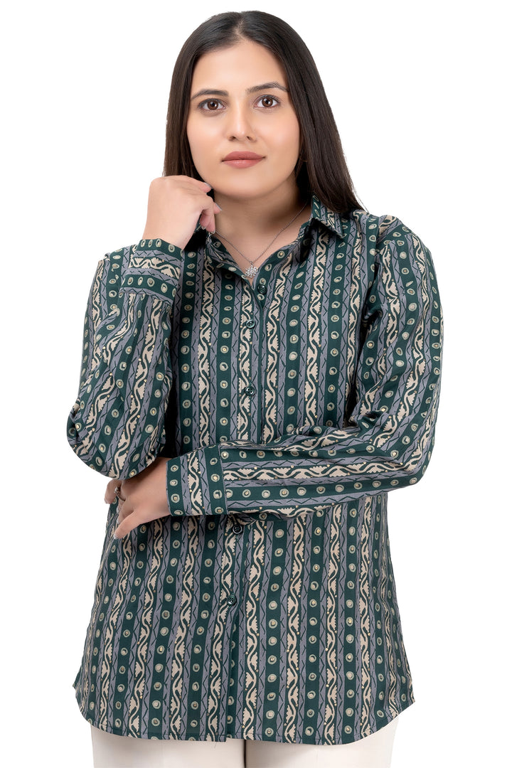 Emerald Stride Natural Printed Shirt