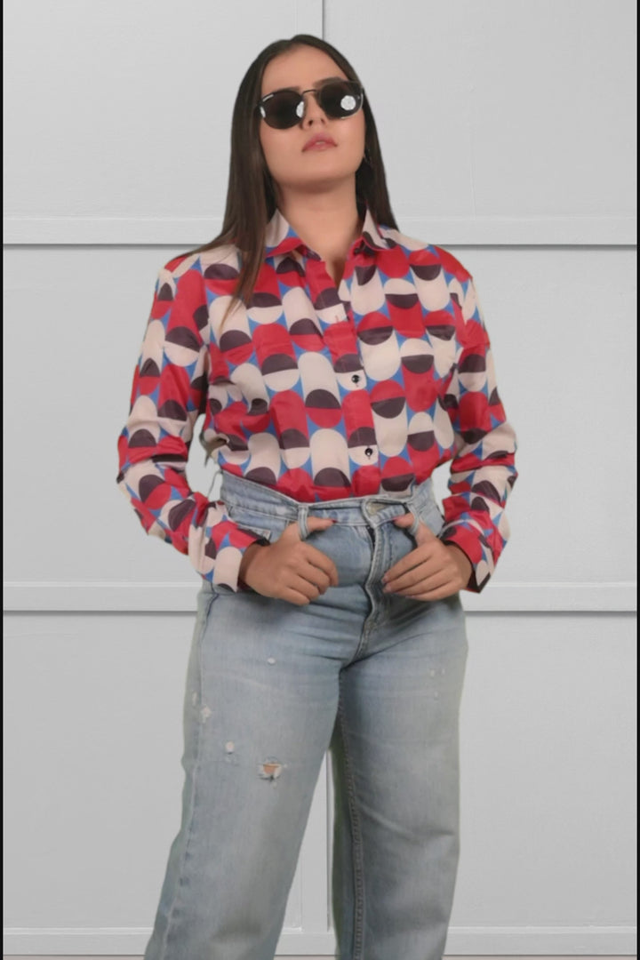 Geometric Red Angles Printed Shirt for Women's